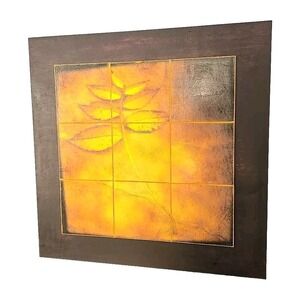 Kathy Wolfe Botanical Tile Art Autumn Yellow Leaf 24"x24" Framed Ready To Hang